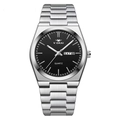 Reloj de cuarzo para hombre ultra delgado con correa de acero y esfera de doble calendario - Caja Plateada Esfera Negra