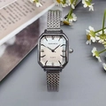 Elegant silver square quartz watch for women with stylish metal mesh strap on white daisies - Silver White Face
