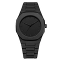 Men's matte black quartz watch with octagonal bezel and integrated metal band - All Black Bar Indices