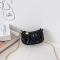 Girls' black pleated shoulder bag with acrylic chain and gold heart pendant charm - Black