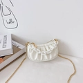 White pleated cloud shoulder bag for girls with chunky plastic and gold metal chains - White