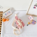 Marsupio in tela rosa per bambini con peluche di coniglio 3D e tracolla bianca larga - Coniglio Rosa