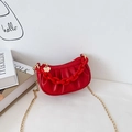 Red pleated cloud crossbody bag for girls with acrylic chain and heart gold charm - Red