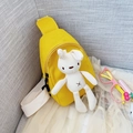 Kids bright yellow canvas crossbody bag featuring a cute white plush rabbit doll detail - Yellow Rabbit