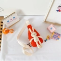Marsupio arancione per bambini in tela con coniglio di peluche bianco e tracolla - Coniglio Arancione