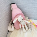 Pink canvas crossbody bag for children with a cute plush bunny doll and adjustable strap - Pink Rabbit