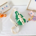 Green canvas kids crossbody bag featuring a cute white plush bunny and adjustable strap - Rabbit Green