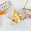 Bright yellow canvas kids chest bag with cute plush bunny doll and adjustable strap - Rabbit Yellow
