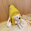 Cute yellow canvas crossbody bag for kids featuring a 3D white plush teddy bear - Little Bear Yellow