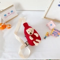 Kids red canvas chest bag with 3D plush bear and adjustable shoulder strap - Bear Red