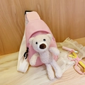 Pink canvas crossbody bag for children with a cute cream teddy bear decoration - Bear Pink