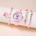 Pink unicorn quartz watch set with colorful silicone strap and beaded bracelets for girls - Watch + Bracelet Set / Pink