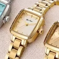 Orologio al quarzo quadrato dorato con quadrante crema minimalista e cinturino a maglie - Quadrante Bianco Oro