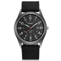 Men's military sport quartz watch with black dial and canvas strap showing date and 3ATM water resistance - Black