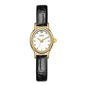 Elegant vintage oval gold watch with white dial and black crocodile pattern leather strap - Gold Case White Dial Black Strap