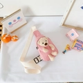 Pink canvas crossbody bag for kids featuring a cute 3D plush bear and adjustable strap - Bear Pink