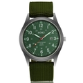 Men's military sport watch with green canvas strap and large dial on white background - Army Green