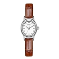 GEDI elegant women quartz watch with oval silver case and brown crocodile leather strap - Silver Case White Dial Brown Strap