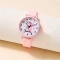 Pink quartz children watch featuring a cute unicorn dial and soft silicone strap - Watch Only / Pink