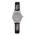 Elegant silver oval watch with grey dial and black crocodile-embossed leather strap - Silver Case Gray Dial Black Strap