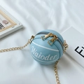 Light blue basketball-shaped mini crossbody bag with gold chain and dual zippers - Blue
