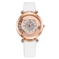 Women's rose gold quartz watch with white leather strap and moving crystal dial - White