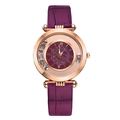 Elegant rose gold women's watch with purple glitter dial and moving rhinestone beads - Purple
