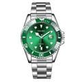 YOLAKO men's diving style watch with silver steel band and radiant green dial face - Green