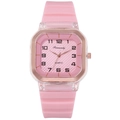Dettaglio del cinturino in silicone rosa e orologio al quarzo quadrato oro rosa - Rosa 1