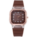 Montre à quartz carrée minimaliste avec bracelet en silicone brun et cadran carbone - Marron