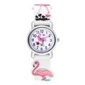 Dettaglio orologio per bambini con fenicottero rosa e cinturino in silicone tropicale - Bianco