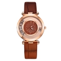 Women's rose gold watch with sparkling rhinestone dial and brown leather crocodile strap - Brown