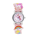 Kinder Quarzuhr mit rosa Silikonarmband und 3D-Einhorn- sowie Regenbogenmotiven - Rosa