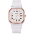 Orologio al quarzo quadrato con cinturino in silicone bianco e cornice oro rosa sportivo - Bianco
