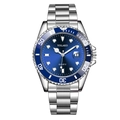 Men's quartz watch with blue sunray dial and silver stainless steel strap in front view - Blue