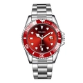 Yolako quartz watch with red dial, stainless steel band and date calendar display - Red