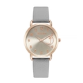 Minimalist quartz ladies watch with rose gold case, celestial dial, and grey leather strap - Gray