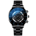 Geneva men's black stainless steel business watch with a blue gradient sunray dial - Black Band Black Dial Blue Hands