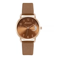 Women's quartz watch with brown leather strap and rose gold celestial starry dial - Brown