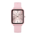 Dettaglio dell'orologio al quarzo rosa con cinturino in silicone e quadrante radiale - Rosa