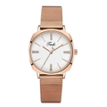 Fashion rose gold women's quartz watch with mesh strap and sparkling diamond dial markers - White