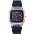 Montre à quartz carrée minimaliste avec bracelet en silicone bleu marine et cadre doré rose - Bleu