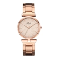 Detail of rose gold ladies watch with unique leaf texture dial and metal link bracelet - Grey Dial