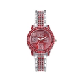 Orologio argento elegante con strass rossi e numeri grandi su un quadrante rosso acceso - Argento Rosso