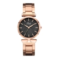 Women's rose gold mesh watch with black leaf texture dial and minimalist quartz design - Black