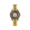 Luxury gold quartz watch for women with black diamonds and crystal paved dial - Gold Black