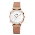 Minimalist rose gold quartz watch with white dial and mesh metal strap for women - White