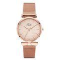 Détail de la montre à quartz or rose avec bracelet en maille et cadran à motif de feuille - Cadran Gris