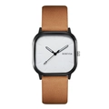 Orologio da uomo minimalista quadrato con quadrante bianco e cinturino in pelle marrone - Cinturino Marrone Quadrante Bianco