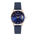 Minimalist women's quartz watch with starry sky dial and navy blue leather strap - Blue